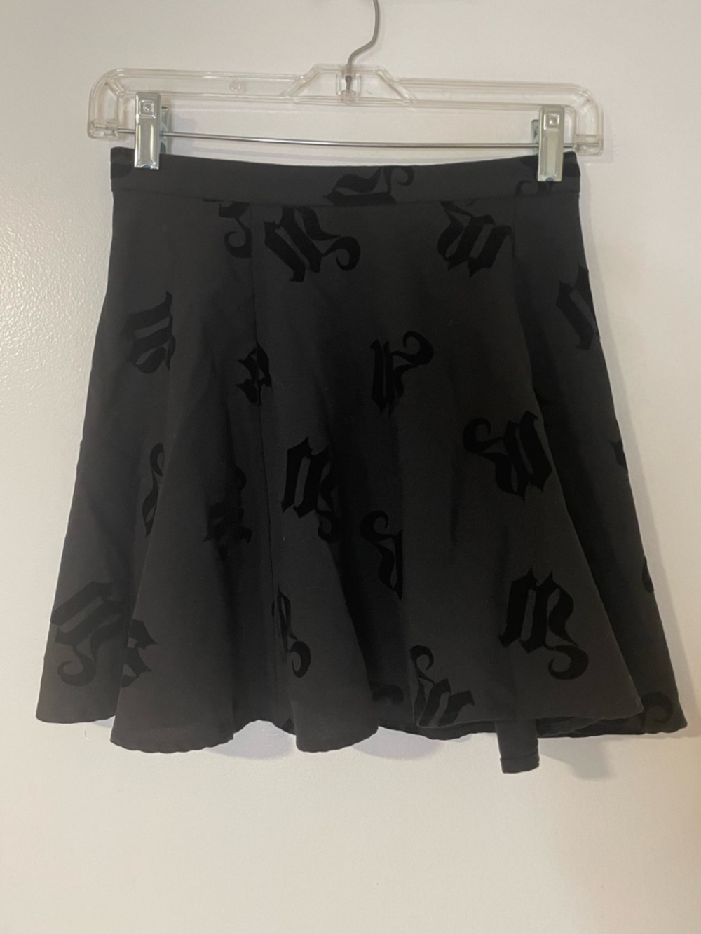 Divided Black Circle Skirt with Tonal Monogram Print
